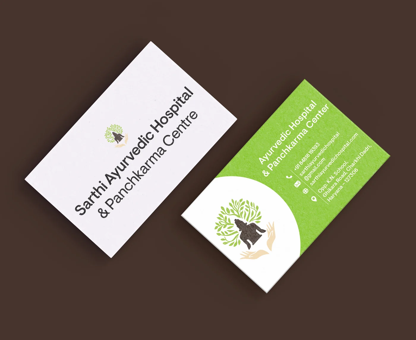 Sarthi business cards, front and back
